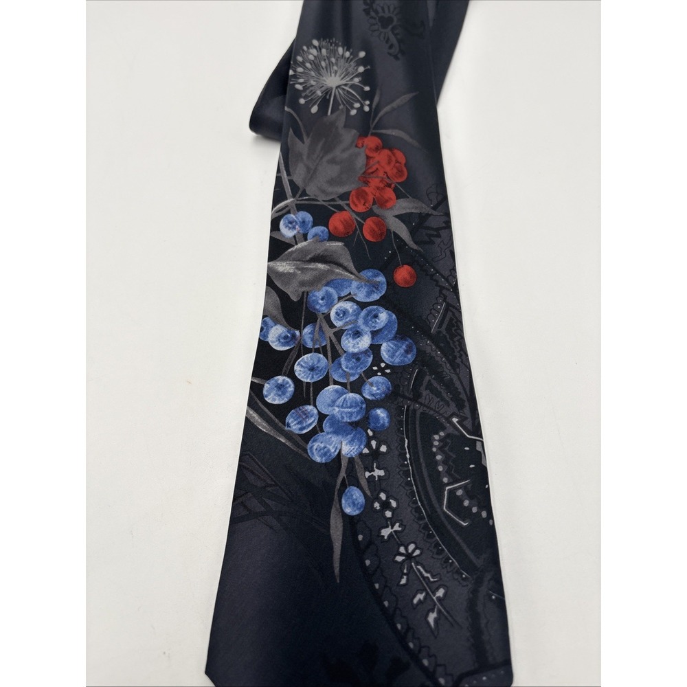 Desantis Collection Hand Made 100% Silk Tie Floral And Berries Print 56" Total L - Picture 2 of 11